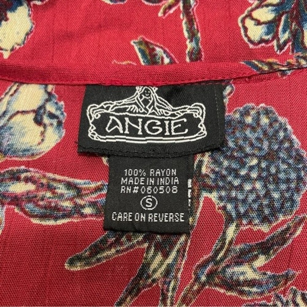 Angie Boho Red Burgundy Floral Top Bell Sleeve Crew Neck Size S - Picture 8 of 9